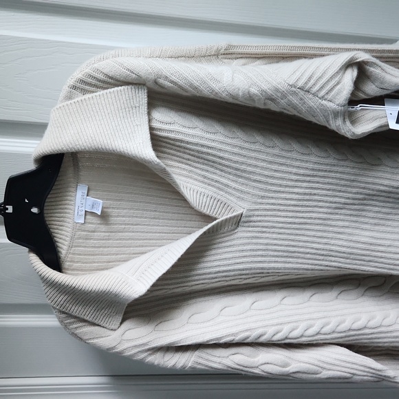 Nordstrom Signature - Cashmere/Wool Cable Knit Sweater, Oatmeal, Size L - Picture 4 of 14